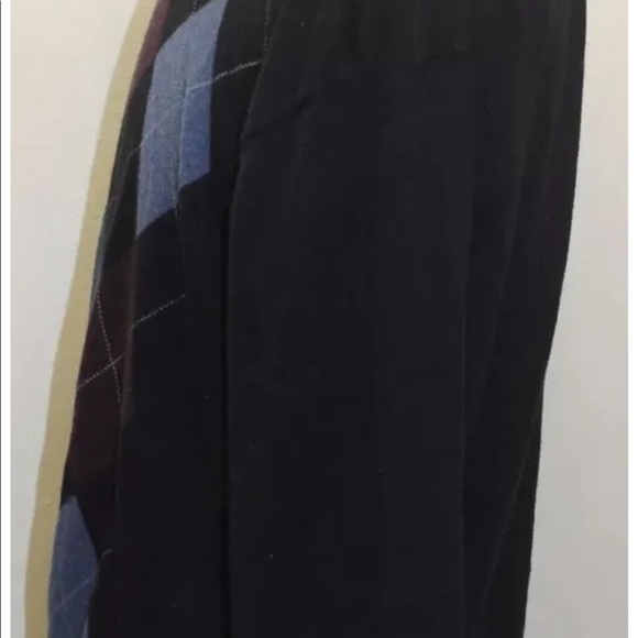 Sebastian Cooper Men Sweater Black Argyle Large V-Neck Cotton Cashmere Large - Picture 4 of 7